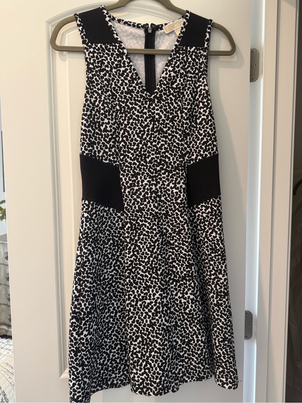 Michael Kors Black White Animal Print Sleeveless Fit & Flare Dress Petite Small